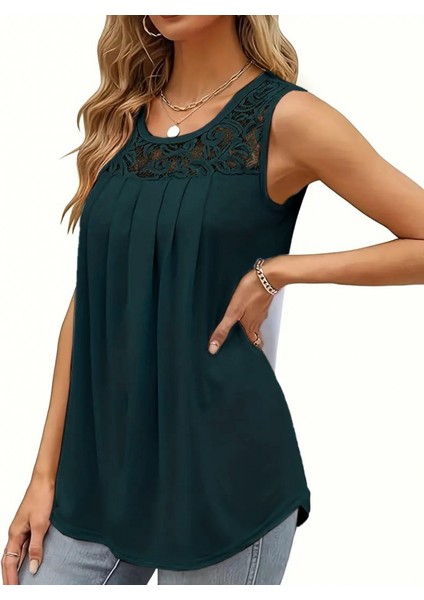 Kadın Kolsuz Bisiklet Yaka Dantelli Viskon Bluz fiyatları