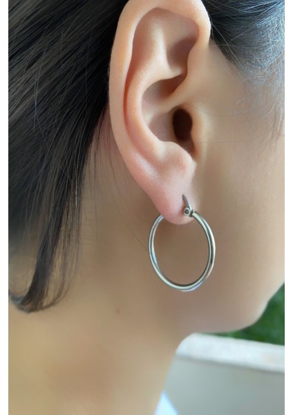 4 Çift Büyük Orta Küçük Boy Halka Küpeler 316L Paslanmaz Kararmaz Çelik Küpe Gümüş Gri Renk indirimleri