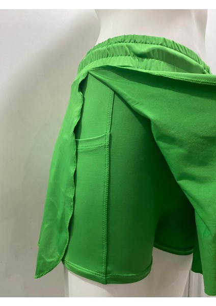 Yeşil Darkalıp Yüksek Bel Içi Taytlı Spor Etek Darkalıp Polyamid Kumaş Kısa Şort Etek