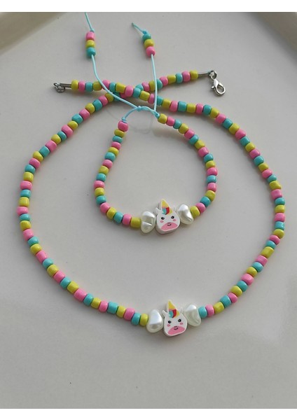 Unicorn Figürlü Kolye ve Bileklik Çocuk Takım modelleri