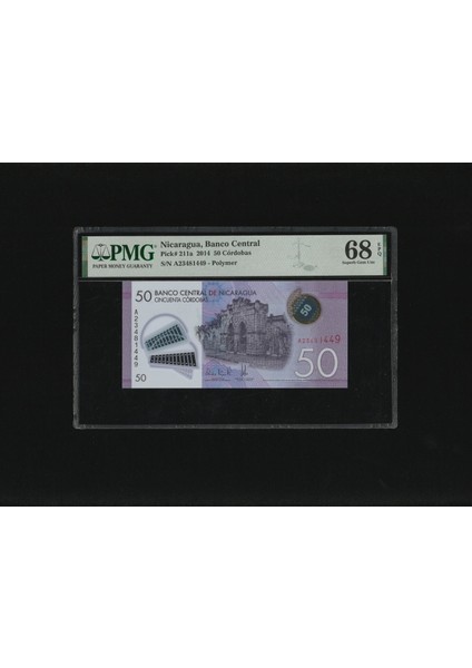 Nikaragua Nicaragua 50 Cordobas Polymer P 211A 2014 Pmg 68 Epq Super Gem Unc Çil Sn A23481449