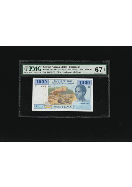 Kamerun Cameroun 1000 Francs Pmg 67 Epq Superb Gem Unc P612U 2002 (Nd 2015) S/n 630870791