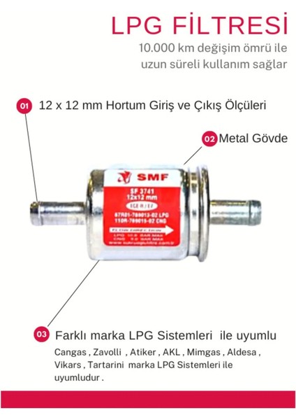 Atiker-Akl-Tartarini-Cangas-Vikars-Mimgas-Zavoli Uyumlu Lpg Gaz Filtresi 12X12 mm Bakım Seti