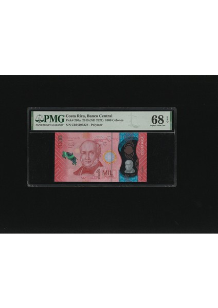 Costa Rica 1000 Colones Polymer P 280A 2019 Nd 2021 Pmg 68 Epq Super Gem Unc Çil Sn C034205278