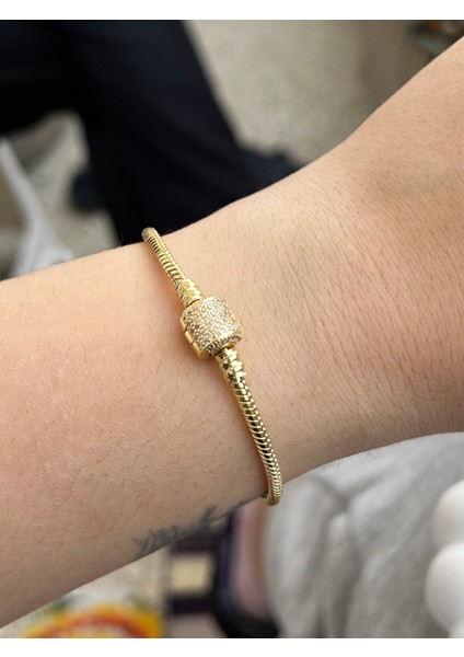 NV Jewellery Çelik Moments Işıltılı Klips Gold Pandora Bileklik