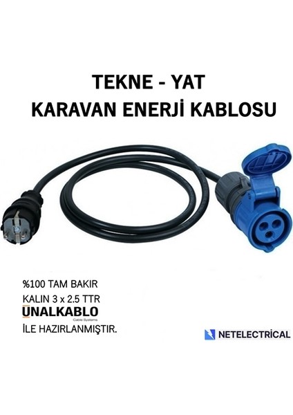 Ünal Kablo Tekne ve Karavan Enerji Kablosu 5 Metre (3x2.5 Ttr Tam Bakır Kablo)