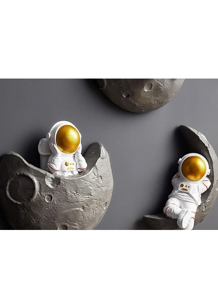 3lü Ay Üstü Astronot Büyük Boy Dekorotif Modern Biblo Duvar Askılı fiyatları