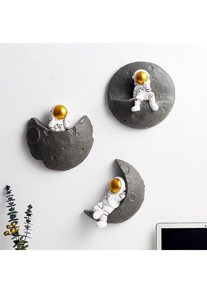 3lü Ay Üstü Astronot Büyük Boy Dekorotif Modern Biblo Duvar Askılı fırsatları