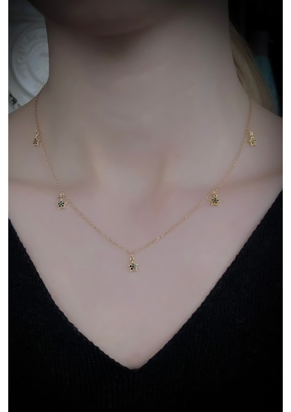 925 Ayar Yıldız Sallantılı Siyah Taşlı Kolye fiyatları