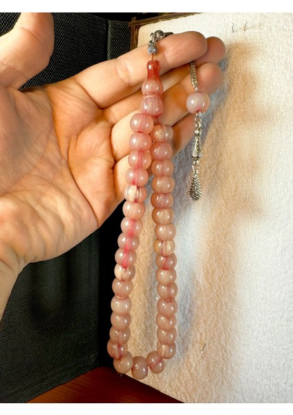Sıkma Çubuk Kehribar Tesbih Küre Kesim Açık Pembe T-172