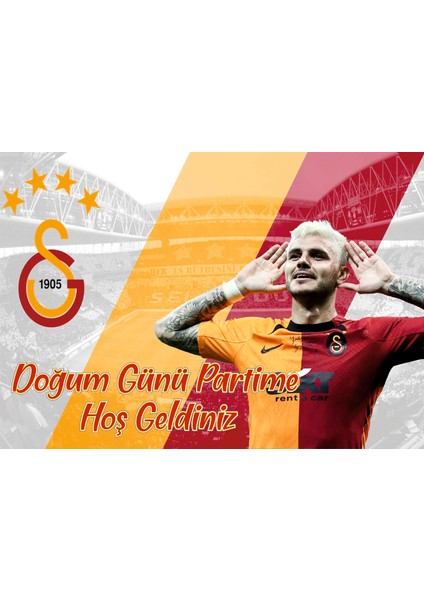 50X70CM Afişli Galatasaray 8 Kişilik Pasta Süsü Dahil Doğum Günü Seti - Icardi modelleri