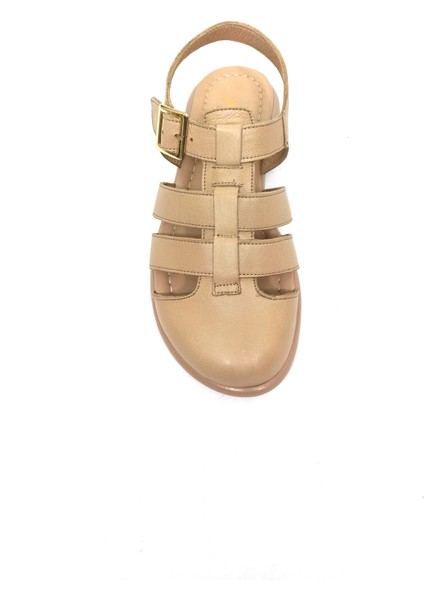 Bej Deri Kadın Sandalet Ayakkabı fırsatları