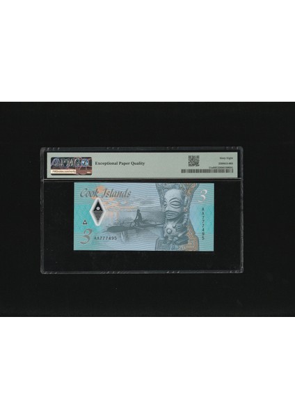 Cook Islands New Zealand Admin. 3 Dollars Sn AA777495 Polymer P11A Nd (2021) Pmg 68 Epq Super Gem Unc Çil fiyatları