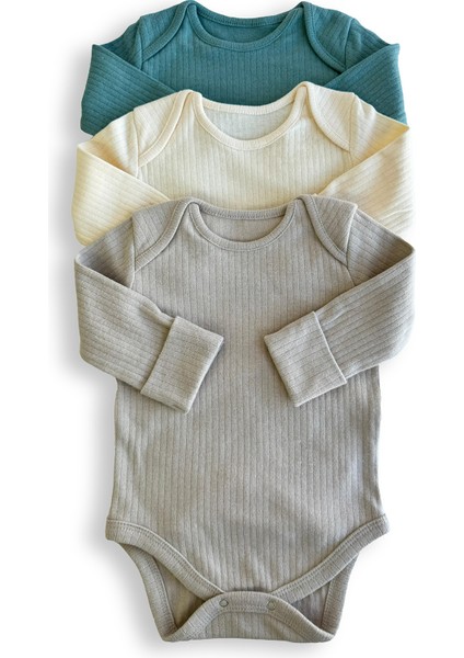 Qiza 3 Parça Uzun Kollu Kendinden Patikli Zıbın - Bebek Bodysuit Seti
