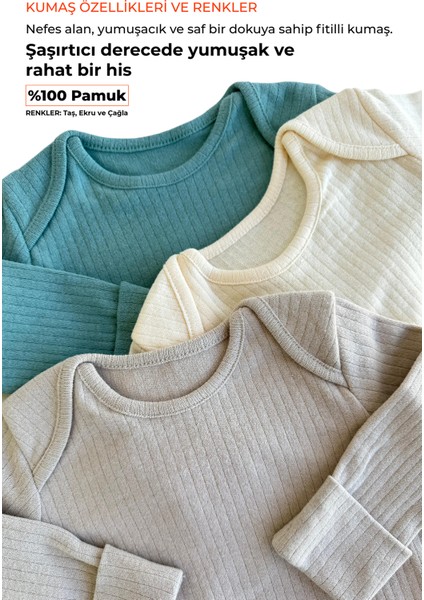 Qiza 3 Parça Uzun Kollu Kendinden Patikli Zıbın - Bebek Bodysuit Seti fiyatları