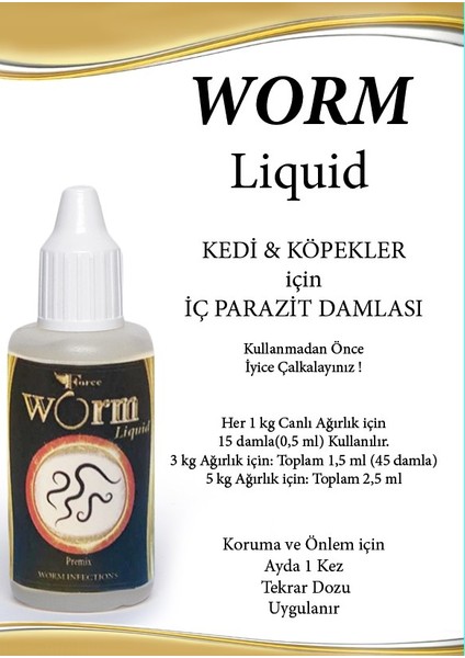 Worm Liquid Kedi Köpek Iç Parazit Premix Damla