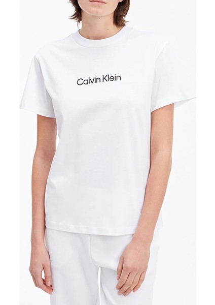 Calvin Klein Düz Beyaz Kadın T-Shirt Hero Logo Regular T-Shırt