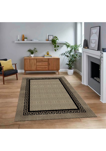 Dijital Baskılı Kaymaz Taban Yıkanabilir Jüt-Hasır Desen Mutfak Salon Halısı, V-Jüt-01-Siyah,