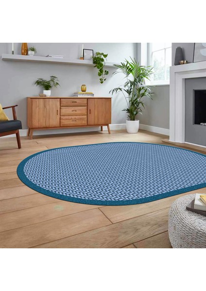 Dijital Baskılı Kaymaz Yıkanabilir Oval Jüt-Hasır Desen Mutfak Salon Halısı, V-O-Jüt-03-Mavi, fiyatları