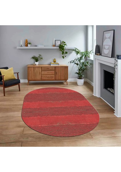 Dijital Baskılı Kaymaz Yıkanabilir Oval Jüt-Hasır Desen Mutfak Salon Halısı, V-O-Jüt-13-Kırmızı,