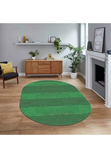 Dijital Baskılı Kaymaz Yıkanabilir Oval Jüt-Hasır Desen Mutfak Salon Halısı, V-O-Jüt-13-Yeşil,