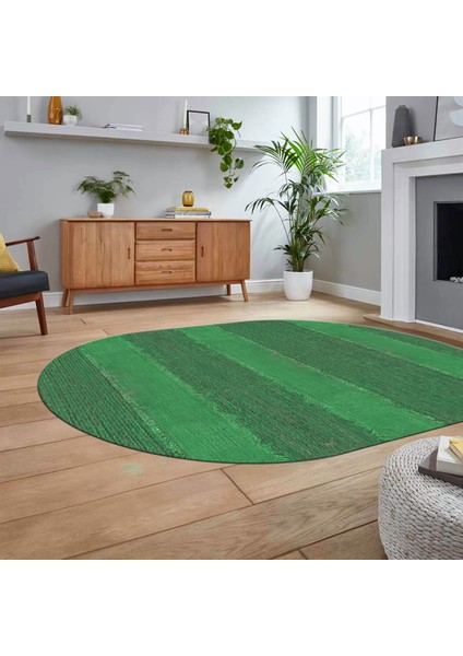 Dijital Baskılı Kaymaz Yıkanabilir Oval Jüt-Hasır Desen Mutfak Salon Halısı, V-O-Jüt-13-Yeşil,