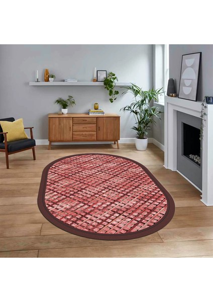 Dijital Baskılı Kaymaz Yıkanabilir Oval Jüt-Hasır Desen Mutfak Salon Halısı, V-O-Jüt-16-Kırmızı,