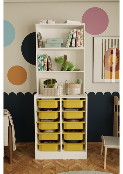 Feline 10 Sepet Oyuncak Dolabı Çok Amaçlı Mutfak Banyo Kiler Dolabı Sarı