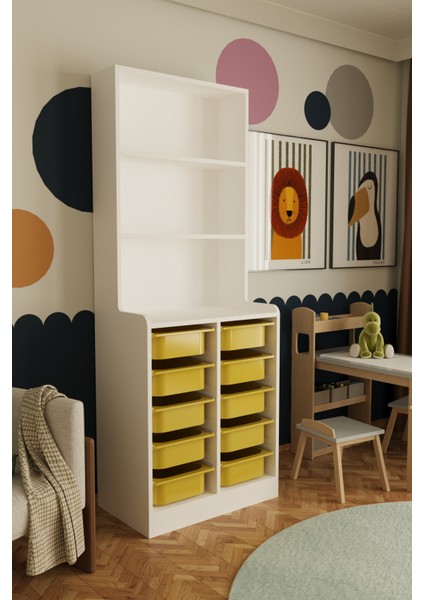 Feline 10 Sepet Oyuncak Dolabı Çok Amaçlı Mutfak Banyo Kiler Dolabı Sarı modelleri