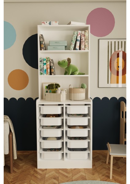 Feline 10 Sepet Oyuncak Dolabı Çok Amaçlı Mutfak Banyo Kiler Dolabı Beyaz