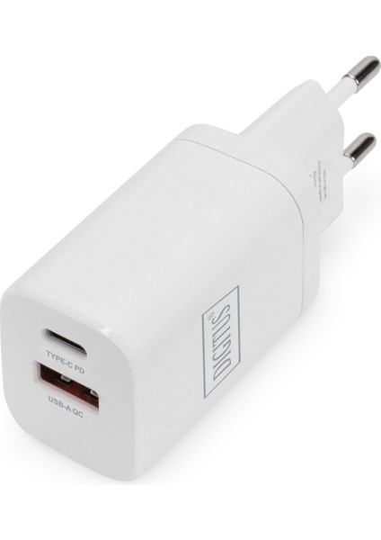 USB Şarj Cihazı, 1 x USB Tip-C™ (Pd) / 1 x USB A (Qc), 30W&LT;BR&GT;DIGITUS USB Charger 1 x USB Type-C™ (Pd) / 1 x USB A (Qc), 30W