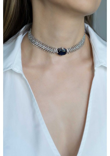 So CHIC Orman Yeşili 18 Ayar Beyaz Altın Kaplama Gümüş Choker Gerdanlık