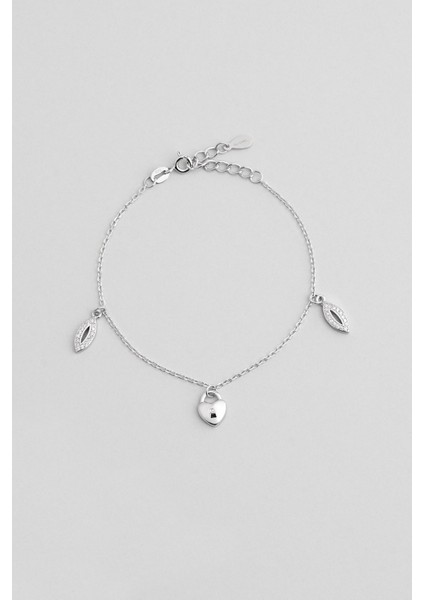 Aşk Anahtarı 18 Ayar Beyaz Altın Kaplama 19 cm Gümüş Minimal Bileklik