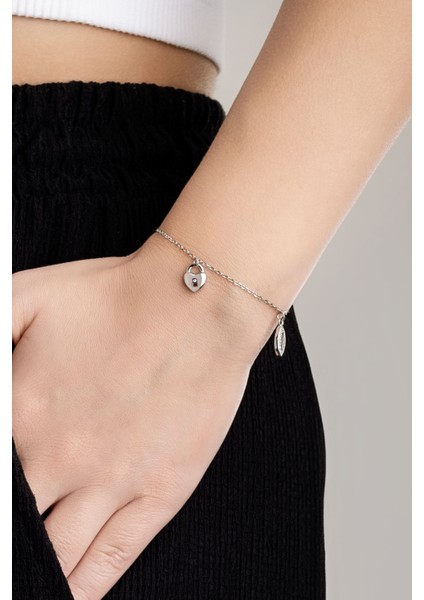 Aşk Anahtarı 18 Ayar Beyaz Altın Kaplama 19 cm Gümüş Minimal Bileklik modelleri