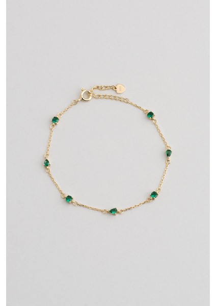 Zümrüt Esintisi 18 Ayar Sarı Altın Kaplama 19 cm Gümüş Minimal Bileklik