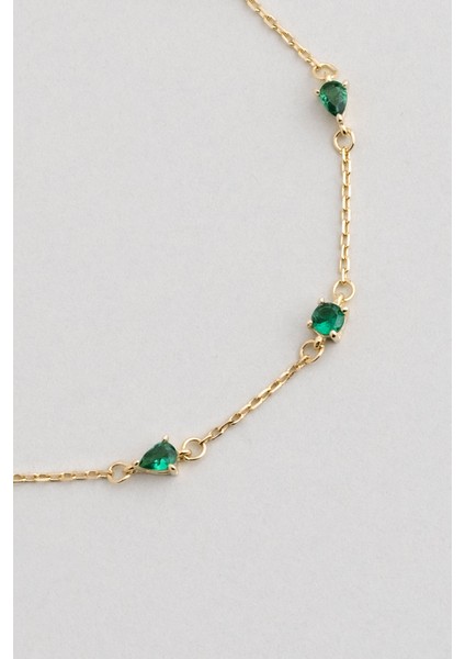 Zümrüt Esintisi 18 Ayar Sarı Altın Kaplama 19 cm Gümüş Minimal Bileklik fiyatları