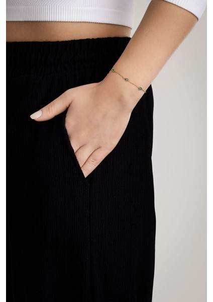 Zümrüt Esintisi 18 Ayar Sarı Altın Kaplama 19 cm Gümüş Minimal Bileklik modelleri