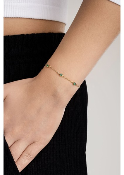 Zümrüt Esintisi 18 Ayar Sarı Altın Kaplama 19 cm Gümüş Minimal Bileklik fırsatları