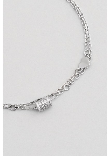 Minimal Stil 18 Ayar Beyaz Altın Kaplama 19 cm Gümüş Ikili Bileklik fiyatları