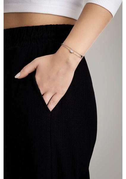 Minimal Stil 18 Ayar Beyaz Altın Kaplama 19 cm Gümüş Ikili Bileklik modelleri