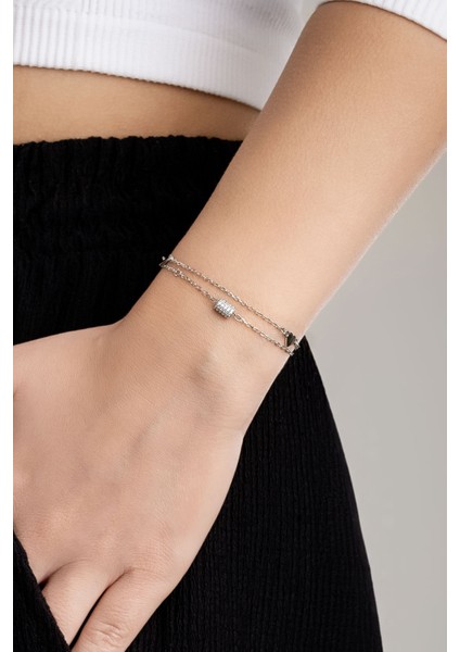 Minimal Stil 18 Ayar Beyaz Altın Kaplama 19 cm Gümüş Ikili Bileklik fırsatları