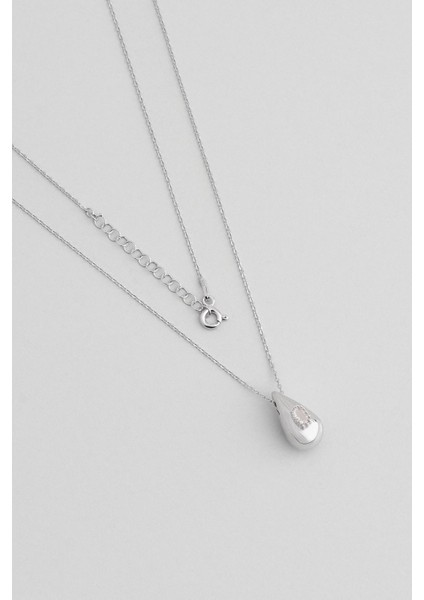 Beyaz Taşlı 18 Ayar Beyaz Altın Kaplama 45 cm Gümüş Minimal Kolye