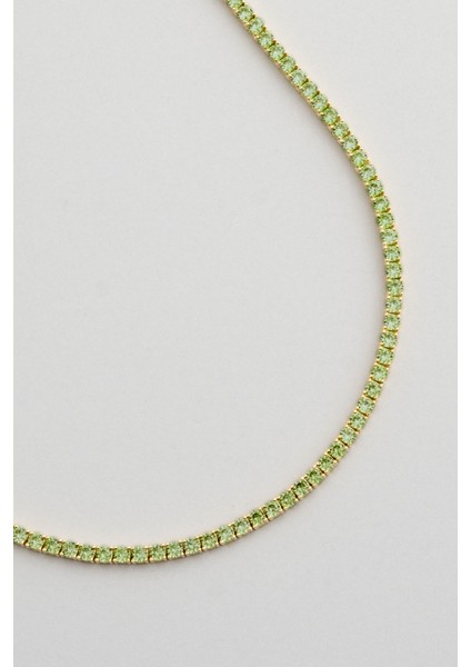 Yeşil Taşlı 18 Ayar Sarı Altın Kaplama 42 cm Gümüş Su Yolu Kolye