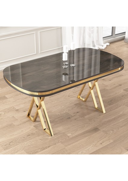 Lai Serisi 90X168 cm Lak Panel Antrasit İroni Gold Ayak Masa