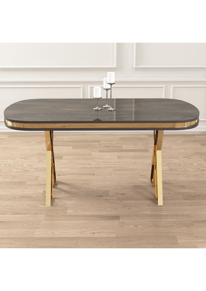Lai Serisi 90X168 cm Lak Panel Antrasit İroni Gold Ayak Masa