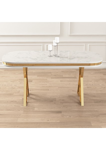 Afe Serisi 90X168 cm Lak Panel Beyaz Mermer Desen Gold Ayak Masa fiyatları