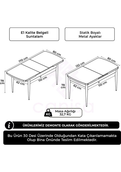 Rim Serisi 80X132 cm Açılabilir Mutfak Masası