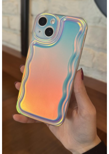 iPhone 15 Plus Uyumlu Zigzaglı Dalgalı Hologram Puf Kılıf