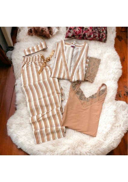 Askılı Kol Üçlü Sabahlık Pijama Takımı M72