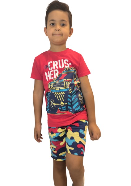 Erkek Çocuk Baskılı Yazlık Kamuflaj Desenli Şortlu Takım modelleri